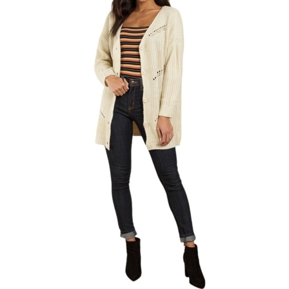 TOBI Spring Equinox Cream Button Front Cardigan Sweater Womens Size S - Picture 3 of 12
